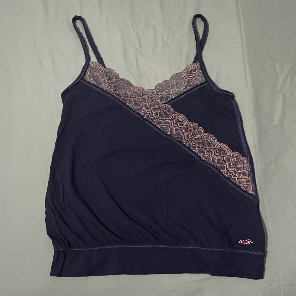 Navy Camisole with Pink Lace Detail - Picture 1 of 1